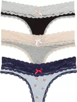 Стринги Ahna, 3 шт. Honeydew Intimates, цвет Black/Heather Grey/Frost Candy