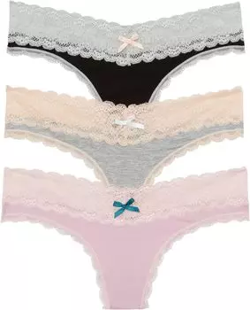 Стринги Ahna, 3 шт. Honeydew Intimates, цвет Black/Heather Grey/Primrose