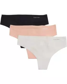 Стринги Calvin Klein Underwear Invisibles 3-Pack Thong, цвет Black/Wind Chime/Luminous Peach