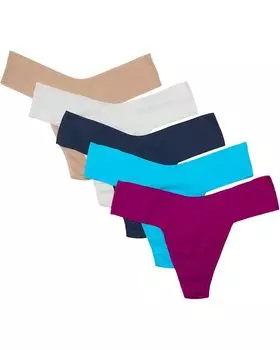 Стринги Hanky Panky BreatheSoft Natural Rise Thong 5-Pack, цвет Marshmallow/Biscotti/Hot Fuchsia/Nightshade/Pacific Blue