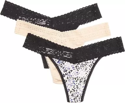 Стринги Hanky Panky Dream Low Rise Thong 3-Pack, цвет Black/Spotted/Chai