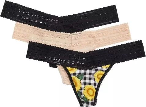 Стринги Hanky Panky Dream Low Rise Thong 3-Pack, цвет Chai/Fields of Gold/Black