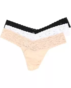 Стринги Hanky Panky Organic Cotton Low Rise Thong w/ Lace 3-Pack, цвет Black/White/Chai