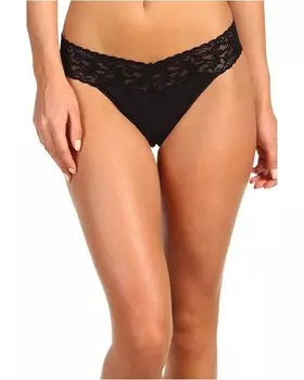 Стринги Hanky Panky Organic Cotton Original Rise Thong w/ Lace, черный