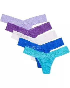 Стринги Hanky Panky Signature Lace Low Rise Thong 5-Pack, цвет Tempting Turquoise/Sapphire Blue/White/Twilight Purple/Hyacinth