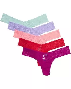 Стринги Hanky Panky Signature Lace Low Rise Thong 5 Pack, цвет Countess Pink/Strawberry/Peach Fizz/Hyacinth/Crystal Blue