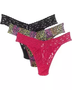 Стринги Hanky Panky Signature Lace Original Rise Thong 3 Pack, цвет Black/It'S Electric/ Morning Glory