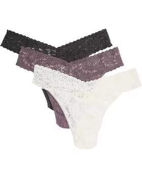 Стринги Hanky Panky Signature Lace Original Rise Thong 3-Pack, цвет Marshmallow/Dusk/Granite
