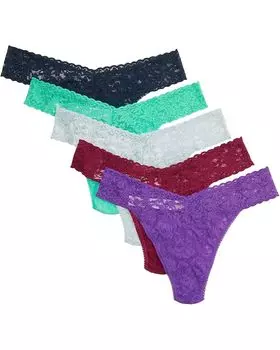 Стринги Hanky Panky Signature Lace Original Thong 5-Pack, цвет Agave Green/Nori/Dark Pomagranate/Viola Purple/Pearl Grey