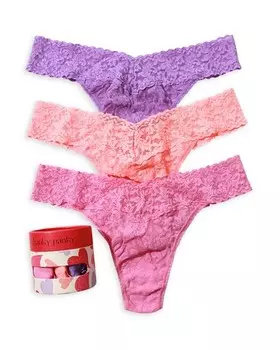 Стринги из фирменного эластичного кружева с оригинальной посадкой, набор из 3 шт. Hanky Panky, цвет Multi