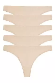 Стринги из микрофибры - 5 пар Marks & Spencer, бежевый