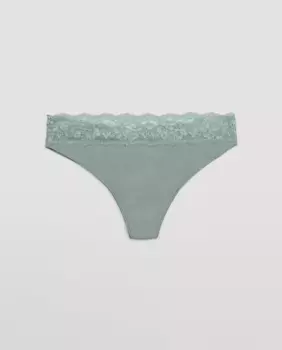 Стринги из натурального хлопка с кружевными деталями Ysabel Mora, зеленый