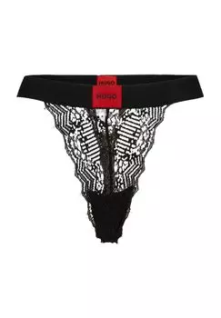 Стринги, кружево, пояс с логотипом, женские HUGO RED, цвет 001 Black