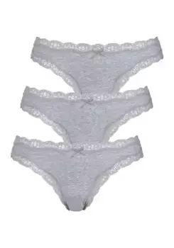 Стринги LASCANA (3 шт. в упаковке), с цветочным кружевом, цвет Grau-Meliert