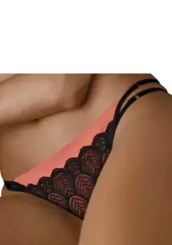 Стринги LASCANA "Белинда" из красивой атласной ткани в сочетании с кружевом, цвет Schwarz-Kupfer