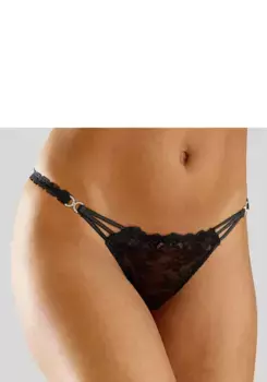 Стринги LASCANA, с декоративными пряжками из стразов, черный