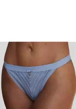 Стринги LASCANA, с широким эластичным поясом и кружевом, серый