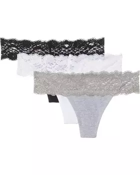 Стринги PACT Lace Waist Thong 3-Pack, цвет Heather Basics