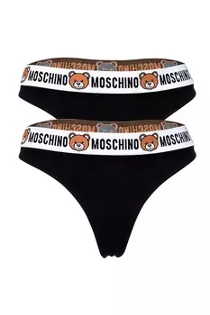 Стринги с логотипом на талии - 2 пары Moschino Underwear, черный