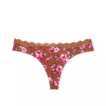 Стринги Victoria`s Secret Lace Thong, бежевый/пионы