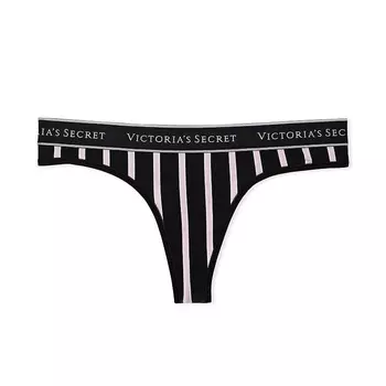 Стринги Victoria's Secret Logo Cotton Smooth, черный/светло-розовый