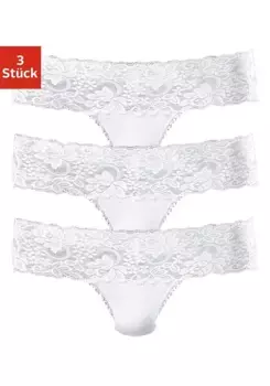 Стринги Vivance (3 шт. в упаковке) из эластичного хлопка с цветочным кружевом, белый