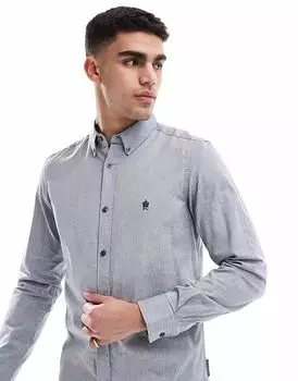 Строгая рубашка French Connection с длинными рукавами и логотипом темно-синего цвета French Connection Mens