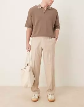 Строгие брюки прямого кроя ASOS DESIGN из льняного верблюжьего цвета с эластичной талией