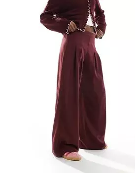 Строгие брюки со складками и широкими штанинами бордового цвета ASOS DESIGN