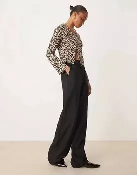 Строгие широкие брюки для папы черного цвета ASOS