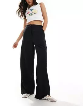 Строгие широкие брюки для папы черного цвета ASOS DESIGN