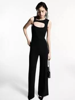 Строгий комбинезон с клипсой на шее Mango, черный