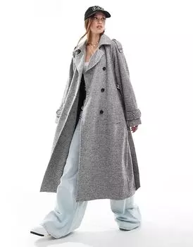 Строгий плащ из искусственной шерсти цвета «соль и перец» ASOS DESIGN