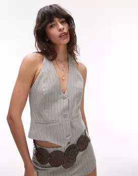 Строгий топ Lioness Renewal с глубоким вырезом и американской проймой в серую полоску