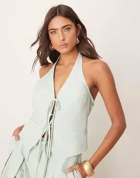Строгий топ с завязкой-халтером от ASOS DESIGN фисташкового цвета