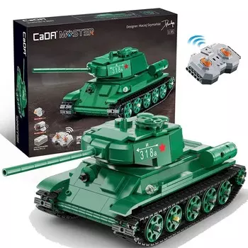 Строительные блоки CaDA Дистанционно управляемый военный радиоуправляемый танк Т-34 722 элемента