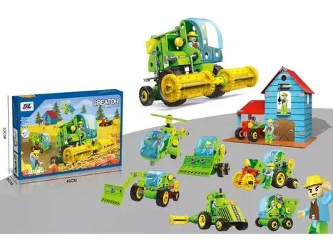 Строительные блоки FARMER SET 153 Эл. Сельскохозяйственная техника, комбайн, сарай, трактор для отвинчивания и поворота 8в1 Inna marka
