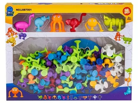 Строительные кирпичи, разноцветные присоски, счастливые смайлы, 96 шт. Zabawkowy Zawrt Gowy