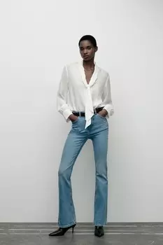 Струйная блузка с бантом ZARA, белый