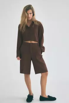 Струйная укороченная рубашка ZARA, цвет chocolate