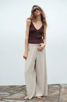 Струйные брюки палаццо ZARA, бежевый