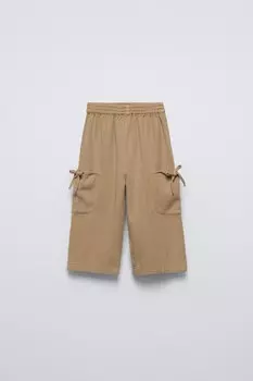 Струйные брюки с бантами ZARA, бежевый