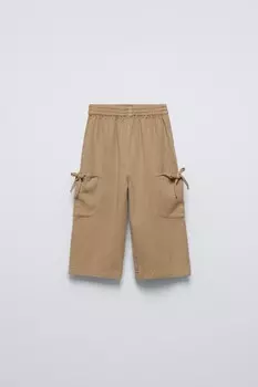 Струйные брюки с бантами ZARA, бежевый