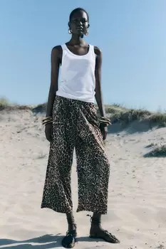 Струйные брюки ZARA, цвет leopard