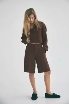 Струйные шорты-бермуды с высокой талией ZARA, цвет chocolate