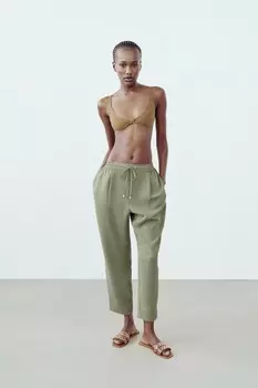 Струйные укороченные брюки ZARA, хаки