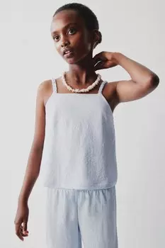 Струйный топ с плетеными лямками ZARA, синий