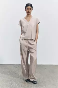 Струйный топ с v-образным вырезом ZARA, песочный