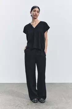 Струйный топ с v-образным вырезом ZARA, черный