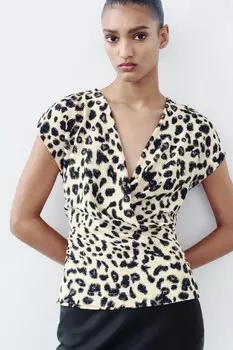 Струйный топ с запахом ZARA, напечатано